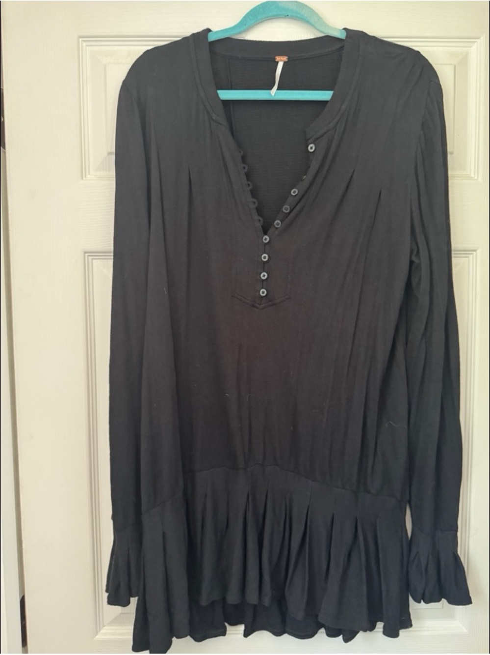 Free People Black Ruffle Hem Mini Dress - Picture 2 of 4